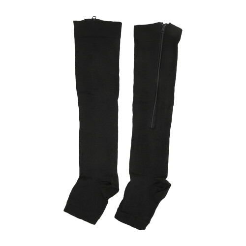 (Black S/M) Calze Compressione Nylon Cerniera Nere S/M