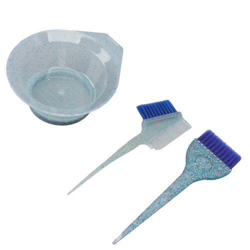 (Blue) 3x Haarfarbepinsel mit Färbe-Kamm blau 2