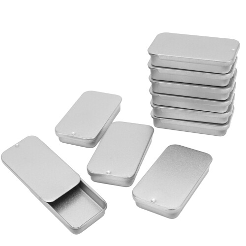 10pcs Empty Slide Top Tin Container Silver for Lip Balm Perfume