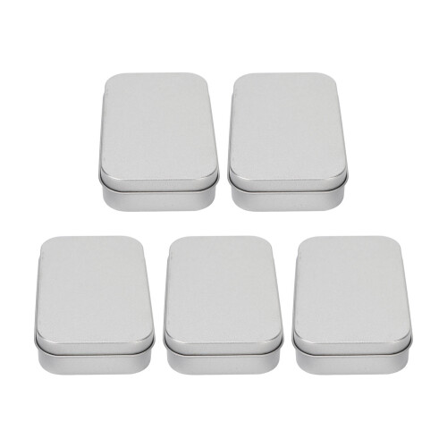 5pcs Metal Rectangular Empty Box Pins Jewelry Storage Silver