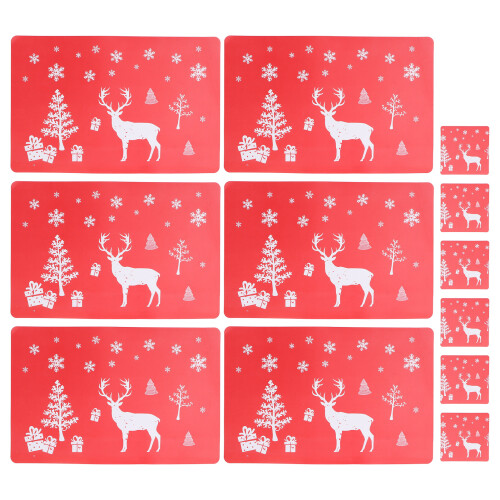 12x Rote Hitzeisolierte Untersetzer Weihnachtsmuster