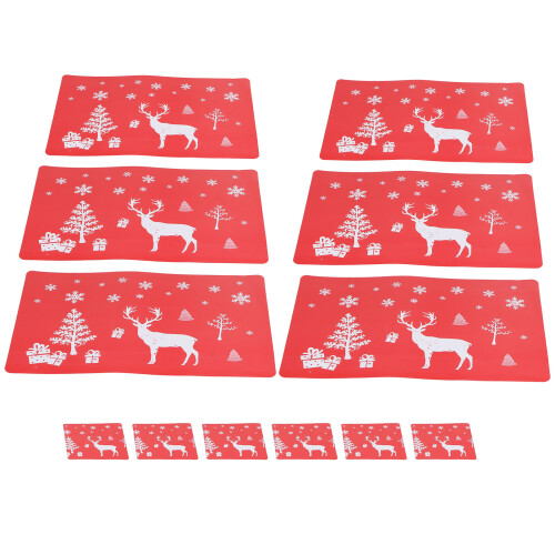12x Rote Hitzeisolierte Untersetzer Weihnachtsmuster 2