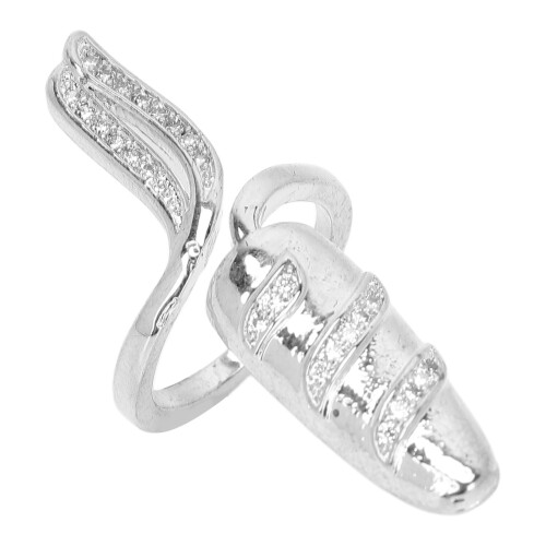 (Silver) Fingernail Ring Rhinestone Cap Decor Silver 1