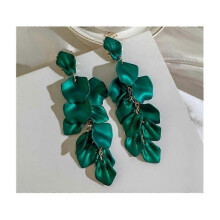 (green) Women Pendant Earrings Long Fringe Rose Petal Dangle Drop Tassel Earrings