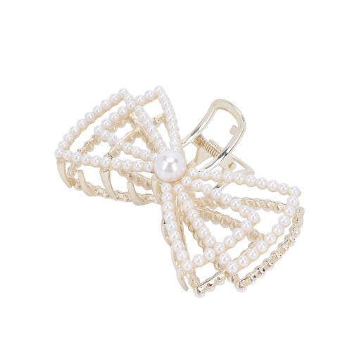 (Pearl) Clip Capelli Nodino Decorativo con Perline 2