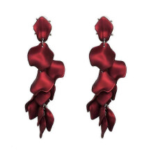 (red) Women Pendant Earrings Long Fringe Rose Petal Dangle Drop Tassel Earrings