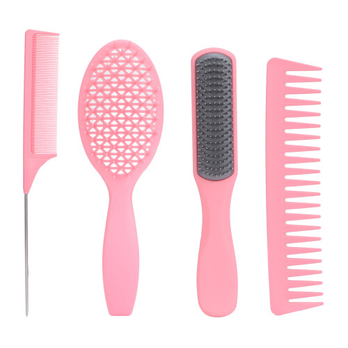 (Pink Box Packed) 4pcs Multifunctional Detangling Brush & Comb Set 1
