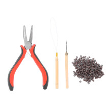 (3# Plier+2 Hook Needle+200 Rings) Haarverlängerungs-Kit mit Zange, Hakennadel & Perlen