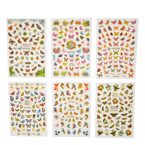 6x Schmetterlings-Nagelsticker - Selbstklebend DIY