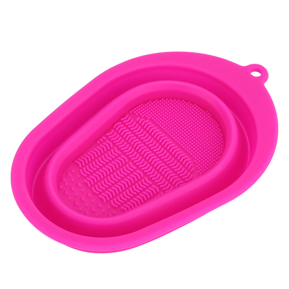 (Rose Red) Foldable Silicone Makeup Brush Cleaner Mat Rose Red