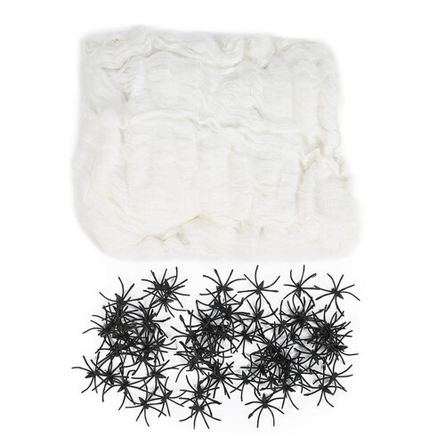 300g Halloween Spider Web Decor w/ 60 Fake Spiders