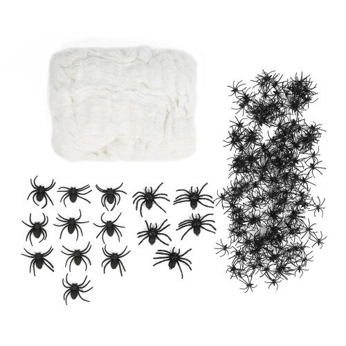 215 Plastic Spiders & 200g Stretch Web Halloween Decor