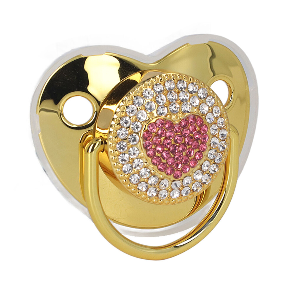 Infant Pacifiers with Gold Heart Design and Secure Chain Clip