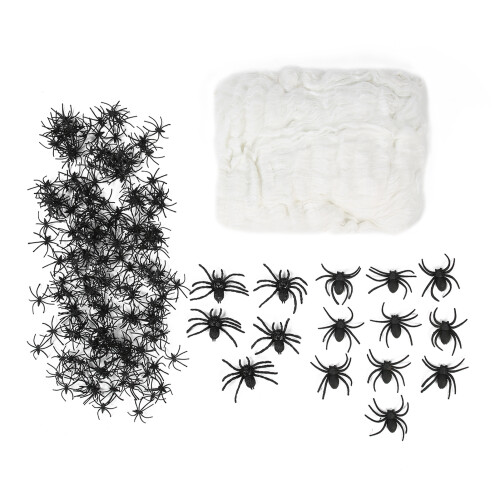 215 Plastic Spiders & 200g Stretch Web Halloween Decor 1