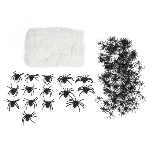 215 Plastic Spiders & 200g Stretch Web Halloween Decor 2