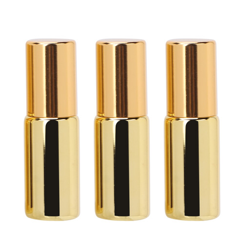 (Gold) 3pcs Glass Perfume Roller Bottle 5ml Silver