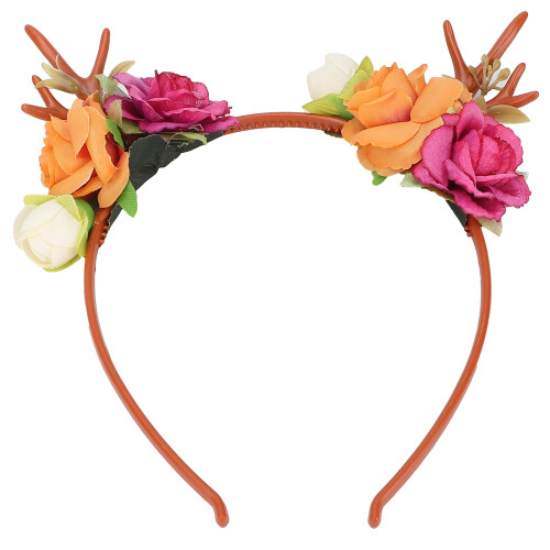 (Rose Red) Bloem Rendier Gewei Hoofdband Donkerroze