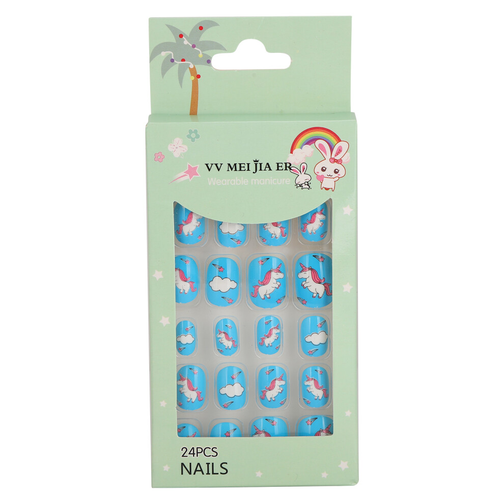 (#01) 24pcs Kids False Nails Cartoon Pattern Full Cover Artificial Nails