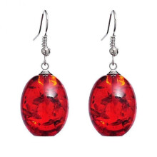 (red) Diamonding Jewelry Retro Oval Shaped Faux Amber Dangle Hook Earrings Women Piercing