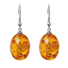 (yellow) Diamonding Jewelry Retro Oval Shaped Faux Amber Dangle Hook Earrings Women Piercing