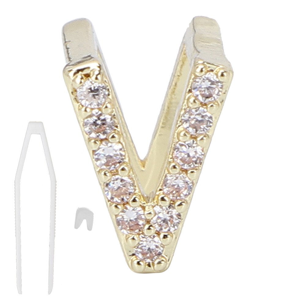 (Gold V) Hip Hop Initial Letter Teeth Halloween Denture Gold