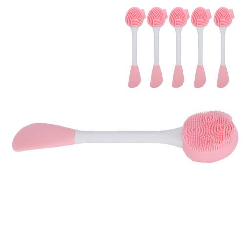 (Pink White) 5x doppelseitige Silikon-Reinigungsbürste, rosa 2