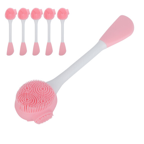 (Pink White) 5x doppelseitige Silikon-Reinigungsbürste, rosa 1