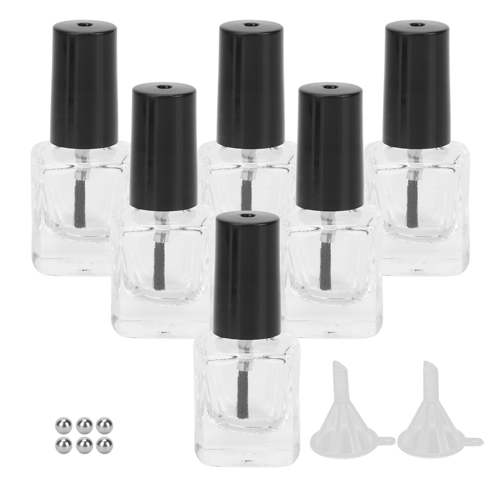 6pcs Empty Nail Polish Glass Bottles with Brush Cap