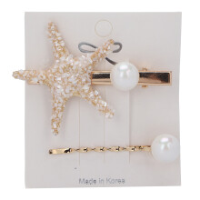 (White) 2x Falsche Perlen-Seestern-Haarclips, Weiß