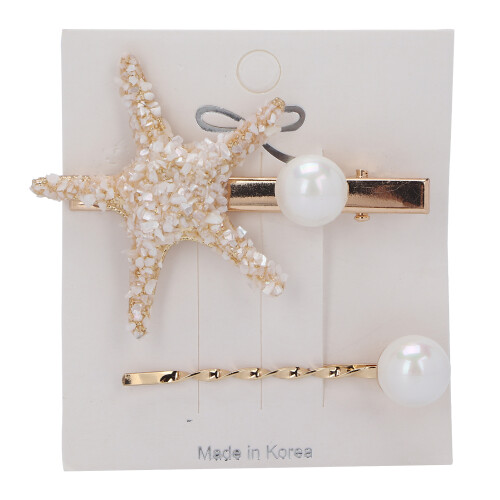 (White) 2x Falsche Perlen-Seestern-Haarclips, Weiß