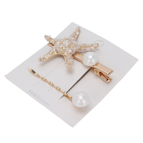 (White) 2x Falsche Perlen-Seestern-Haarclips, Weiß 1