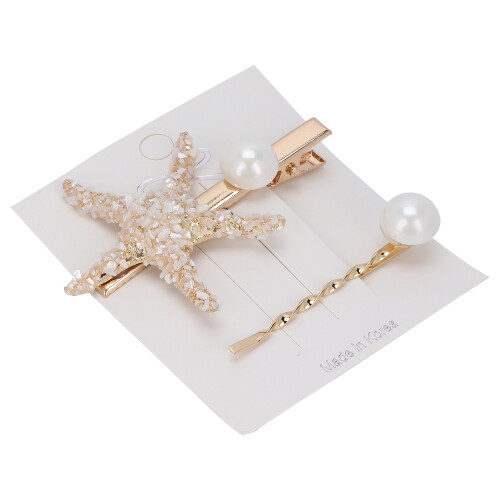 (White) 2x Falsche Perlen-Seestern-Haarclips, Weiß 2