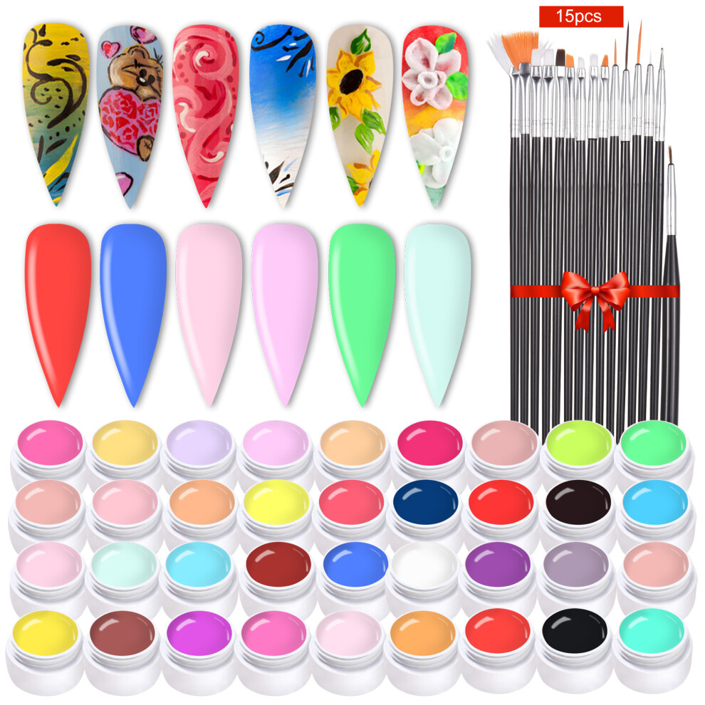 Bestauty 36 Color Nail Polish Set UV Gel Builder with 15 Brushes