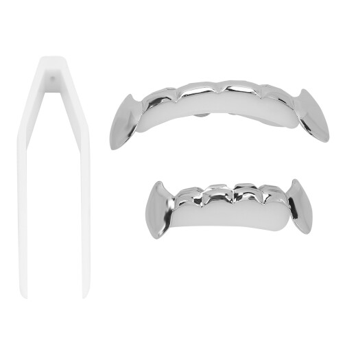 (Silver) Hip-Hop-False-Teeth Set, wiederverwendbar, Kupfer, Halloween
