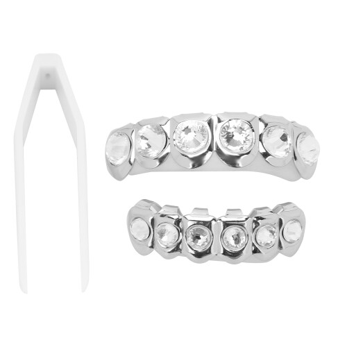 (Silver) Hip-Hop-Zahnset Silber Halloween Glitzer