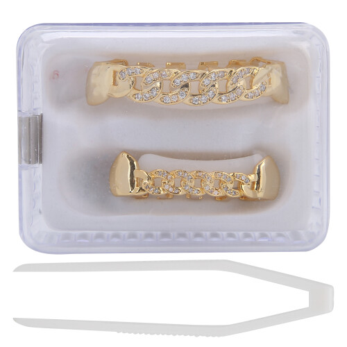 (Gold) Hollow Chain Gold Hip Hop False Teeth Set Decoration
