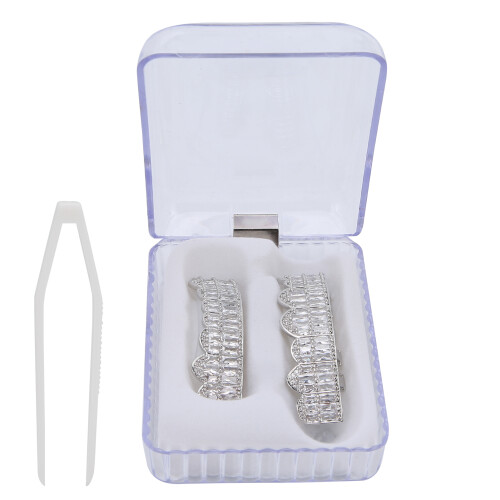 (Silver) Set Denti Hip Hop Ottone Placcato Oro Argento Halloween 2