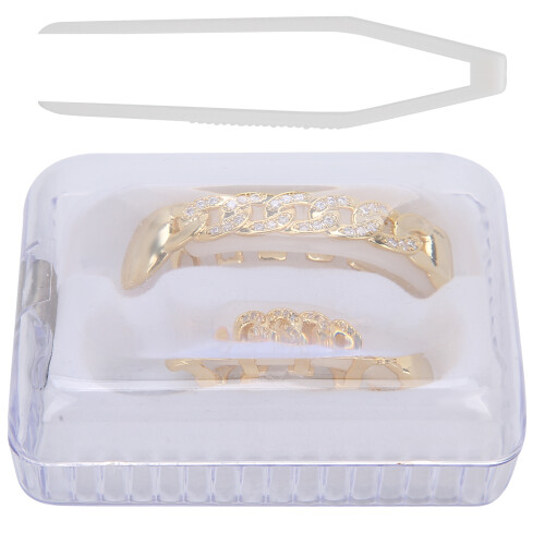 (Gold) Hollow Chain Gold Hip Hop False Teeth Set Decoration 2