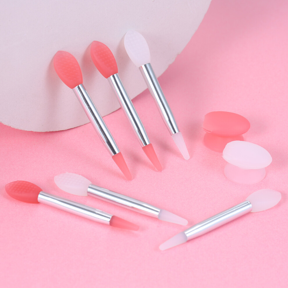 Cream 10Pcs Silicone Lip Brush Set With Anti-Lost Covers For Lip Makeup