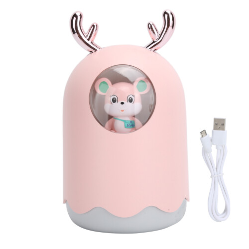 (Pink) Umidificatore USB Silenzioso Nano Corno Cervo Bianco