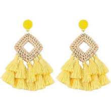 Heyone Rattan Tassel Earrings for Women Bohemian Statement Handmade Woven Drop Dangle Earrings