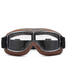 Vintage Motorcycle Goggles Brown Frame Clear Lens