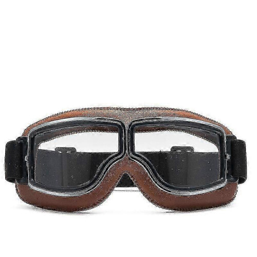 Vintage Motorcycle Goggles Brown Frame Clear Lens