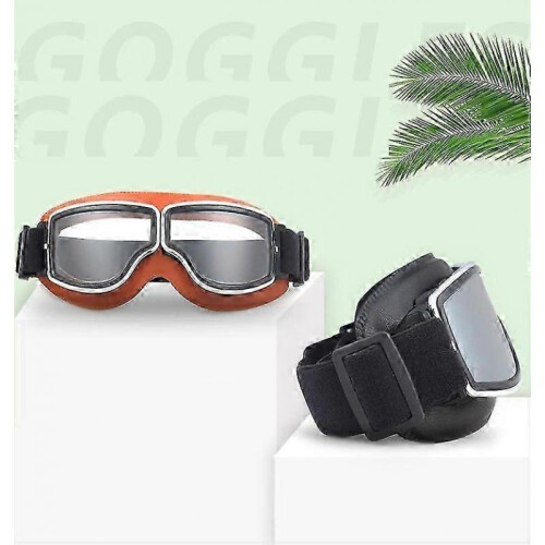 Vintage Motorcycle Goggles Brown Frame Clear Lens 1