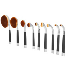 (AW02 Silver Black Handle) 9Pcs Makeup Brushes Powder Sculpting BB Cream Tool Silver Black