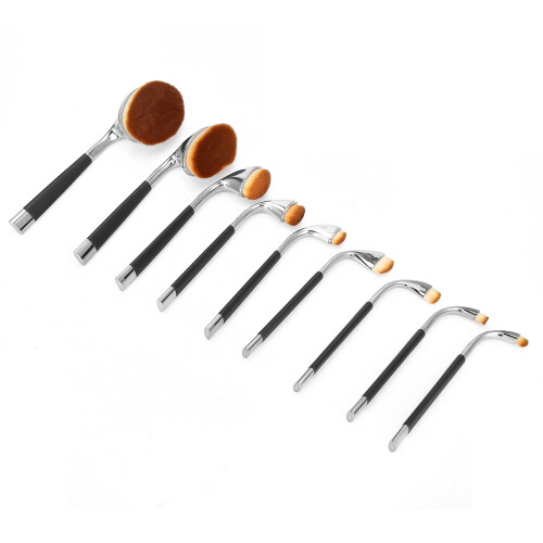 (AW02 Silver Black Handle) 9Pcs Makeup Brushes Powder Sculpting BB Cream Tool Silver Black 1