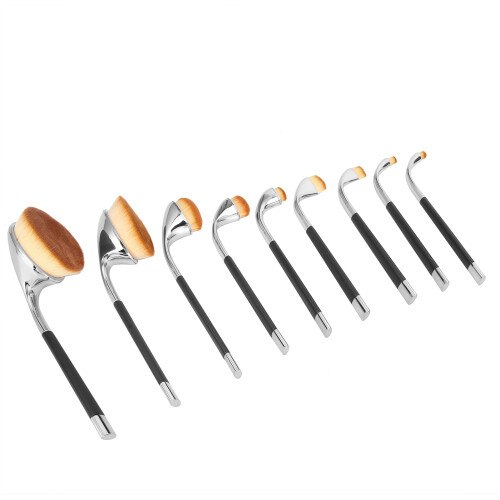 (AW02 Silver Black Handle) 9Pcs Makeup Brushes Powder Sculpting BB Cream Tool Silver Black 2