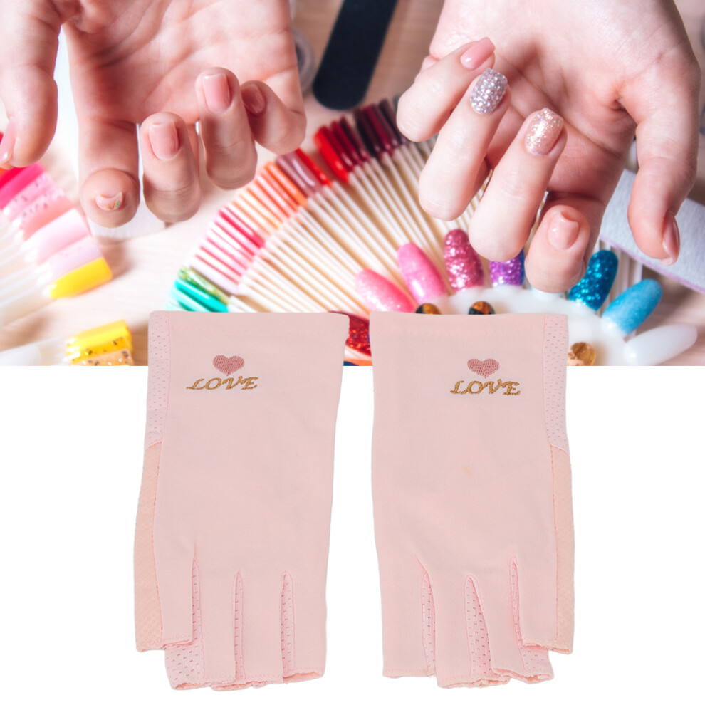 Pink Breathable Fiber Cotton Nail Lamp Gloves Uv Protection Fingerless Manicure