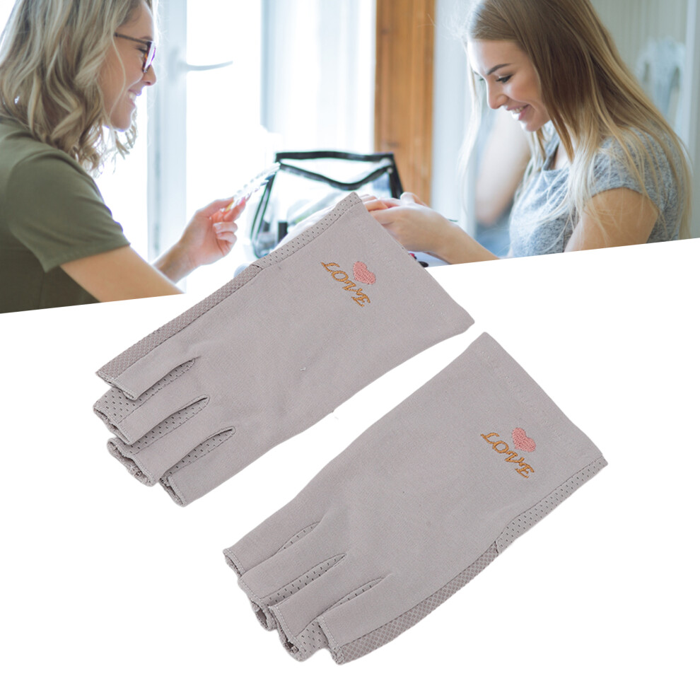 Gray Nail Uv Protection Fingerless Gloves Stretchy Cotton Material