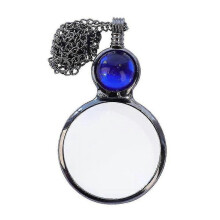 (Blue) Magnifying Glass Pendant Necklace Gift Vintage Magnifier Lens Pendant For Elders Enlarge Newspapers